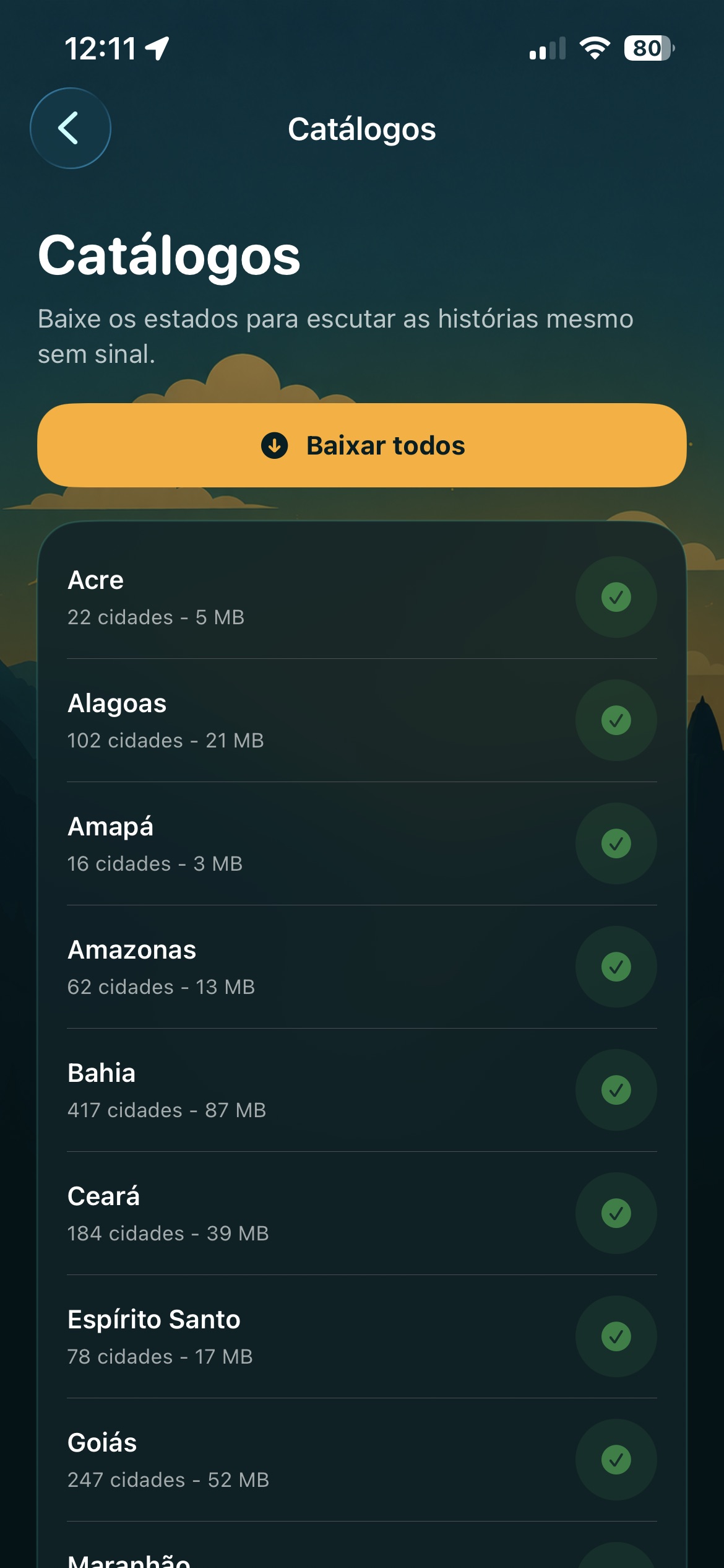 Pantalla de catálogos