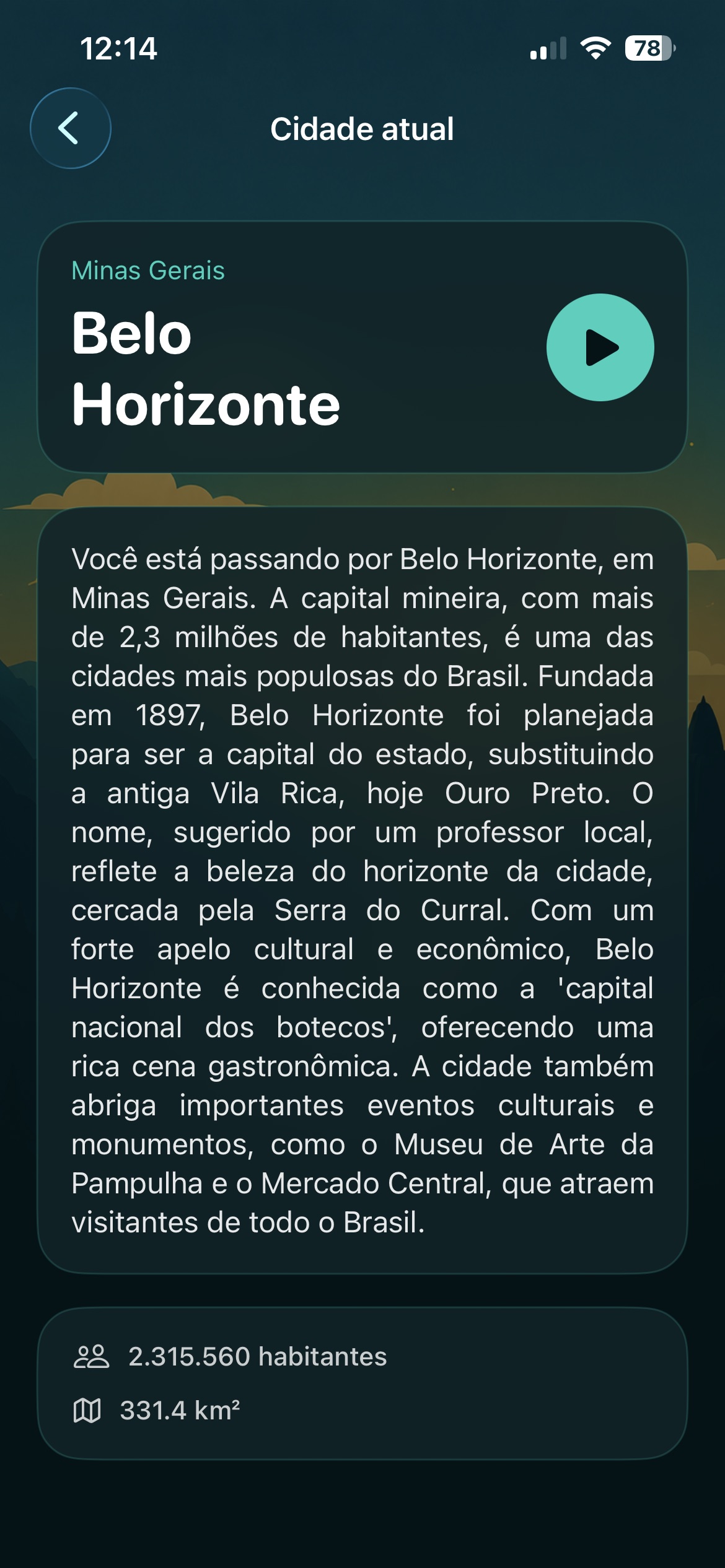 Pantalla de ciudad actual