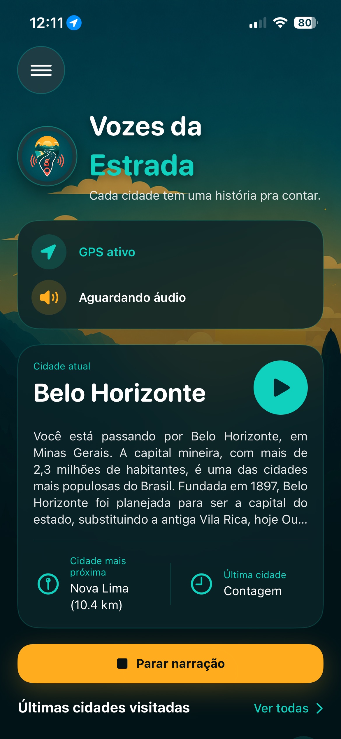 Pantalla inicial de Voces del Camino en iPhone
