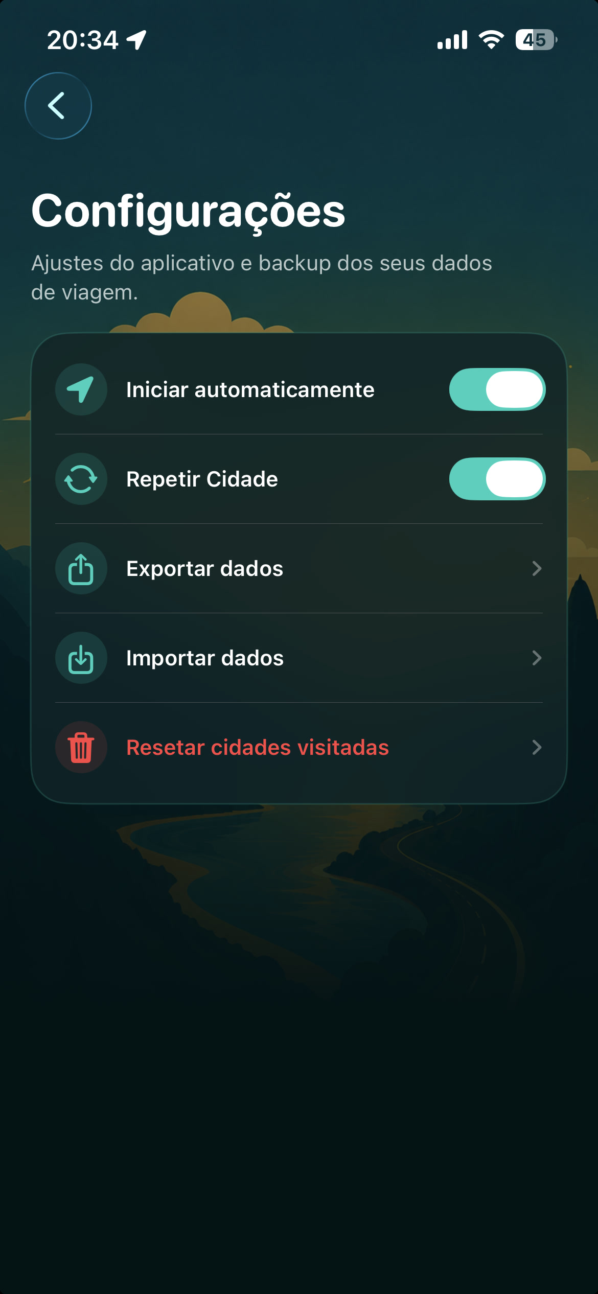 Pantalla de ajustes